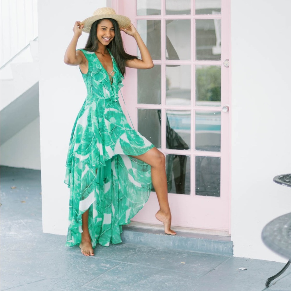 Palm printed maxi dress